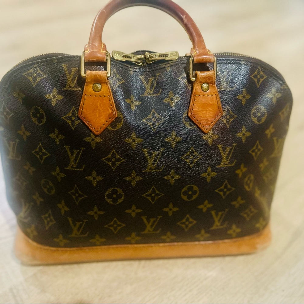 Vintage Louis Vuitton Brown Satchel with Iconic Monogram and Tan Leather Trim